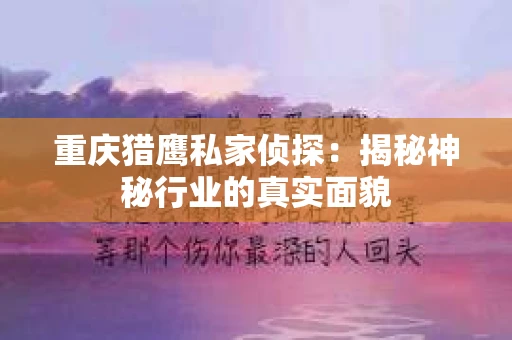 重庆猎鹰私家侦探：揭秘神秘行业的真实面貌
